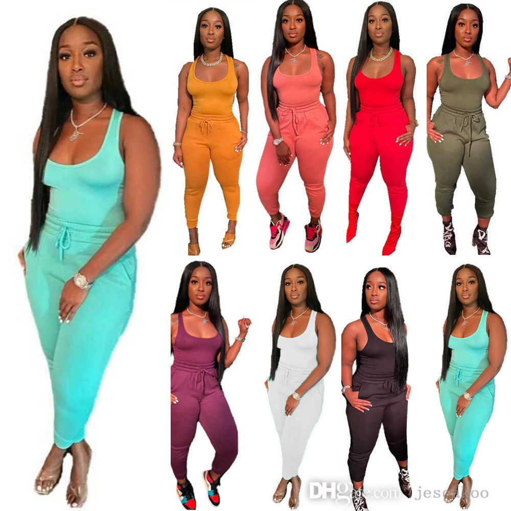 

2023 Summer Women Two Piece Pants Set 3XL Sexy Tank Top Vest Drawstring Sweatpant Casual Outfits Jogging Suit Plus Size, Pink