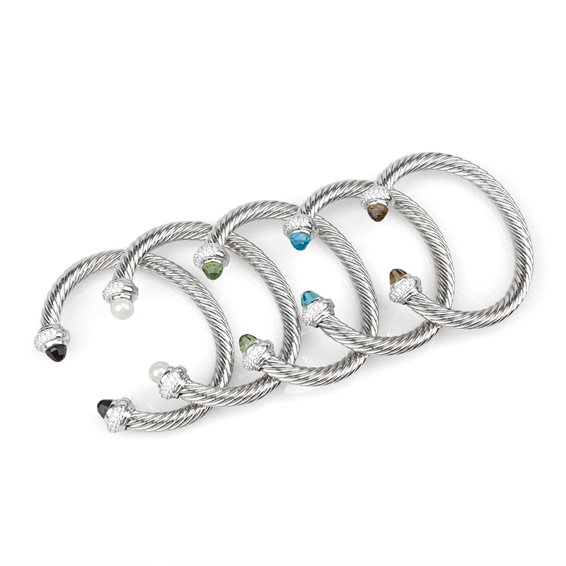 

Silver Designer Braided Fashion Jewelry Bangle Twisted Bracelet Gold 7mm Bracelets Twist Cuff Charm Zircon Luxury Birthday Gift for Women