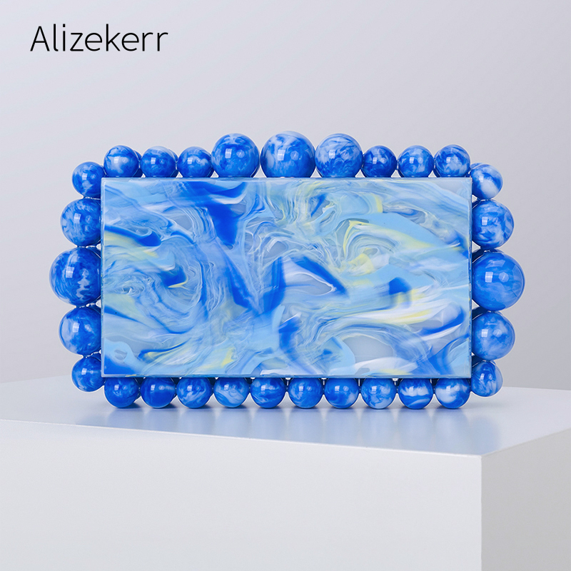 

Evening Bags Women Beaded Acrylic Box Clutch Elegant Designer Luxury Novelty Bridal Purses And Handbags Wedding Party 230210, Blue