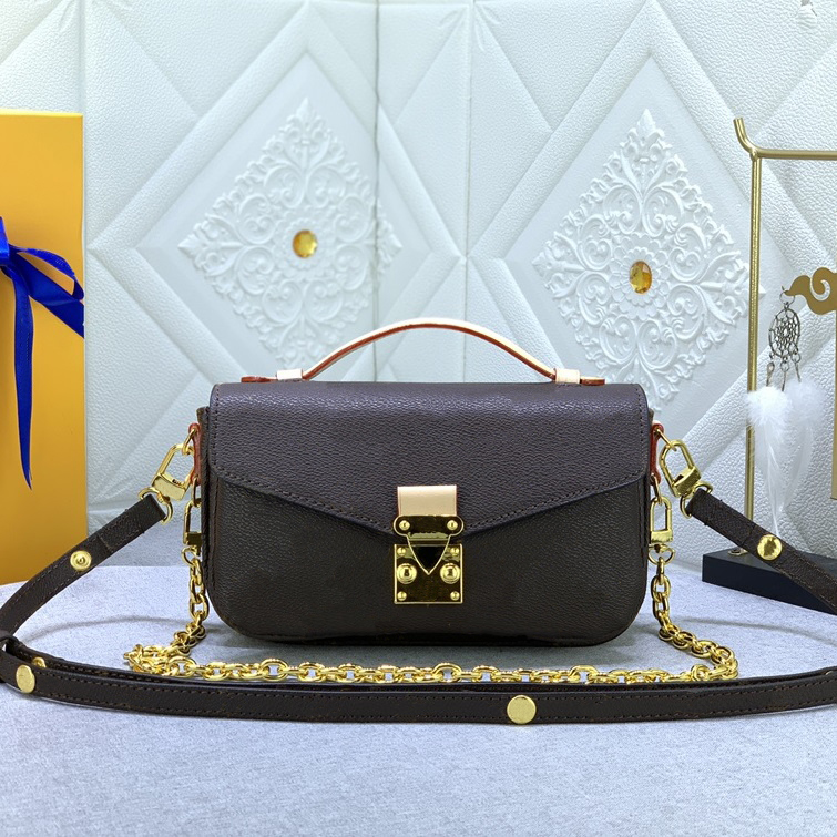 

Fashion women's bag leather Crossbody bag classic letter print design handbag With serial number, Brown