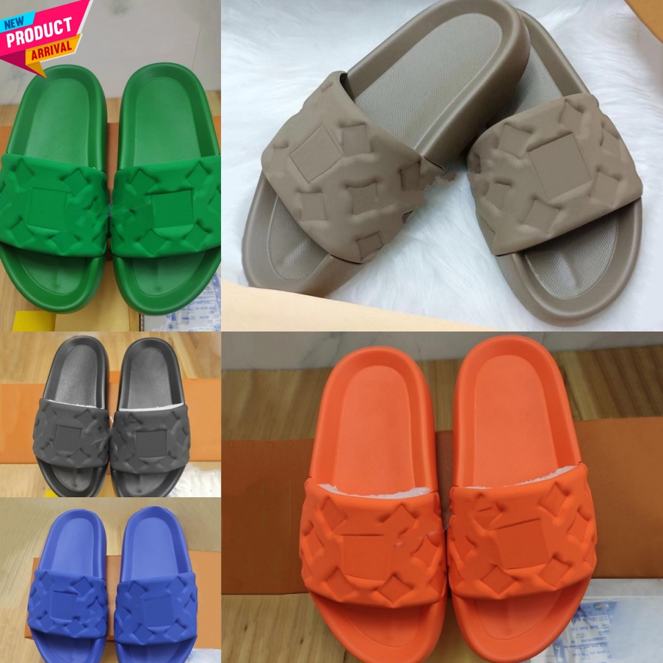

Waterfront designer Slippers Embossed Mule Rubber Slide Beach Sandals Men Women White Orange Black Green Olive Summer Shoes