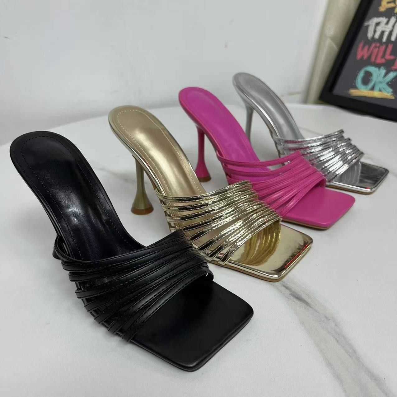 

Sandals Autumn fashion high-heeled 5cm high-end new slippers, Rose pink
