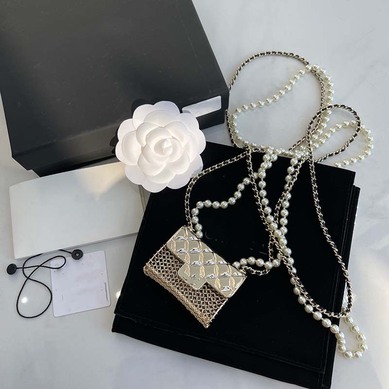

Fashion designer bags bag handbags metal hollowed out pearl chain mini headphone case luxury handles leather women's handbags leather stray bags, Nude