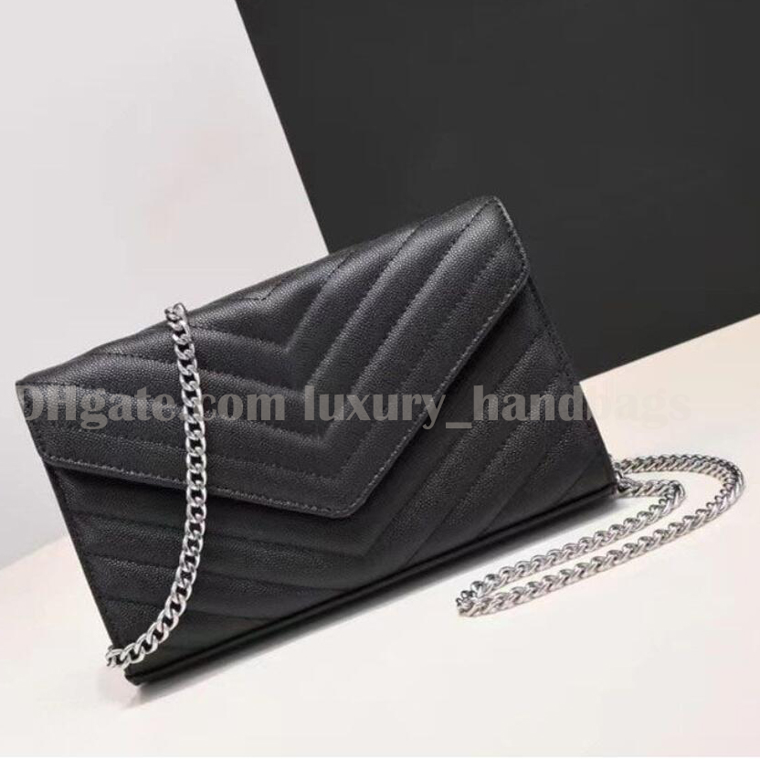 

Handbag high quality Genuine Leather luxury designer bag fashion diagonal Wallet shoulder bag Metal chain messenger bags Women crossbody handbags Original Box, Black smooth black chain
