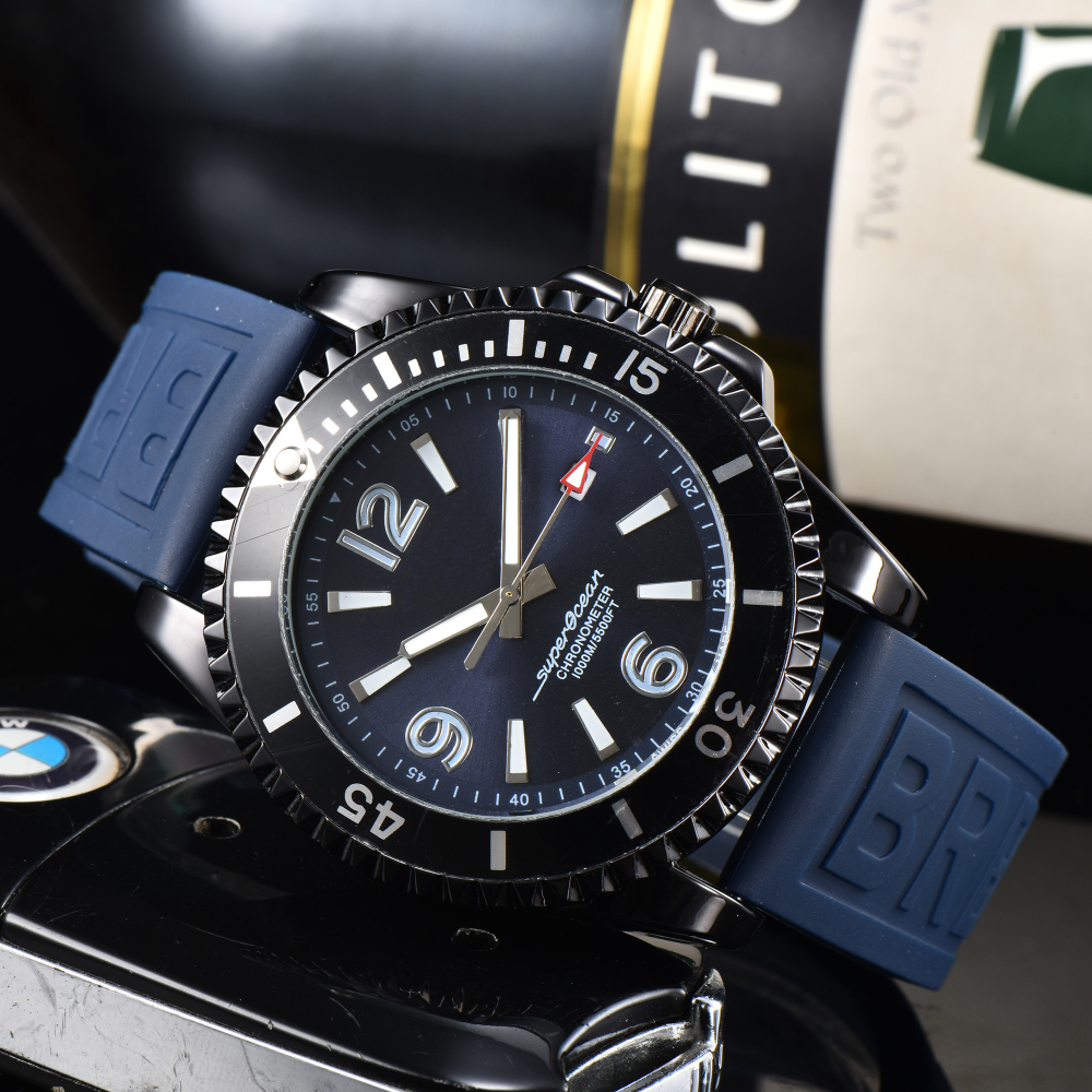 Montre Homme Super Quartz Endurance Chronographe 44mm Bébé Bleu Caoutchouc Hommes Montres Hardex Verre Montres br4