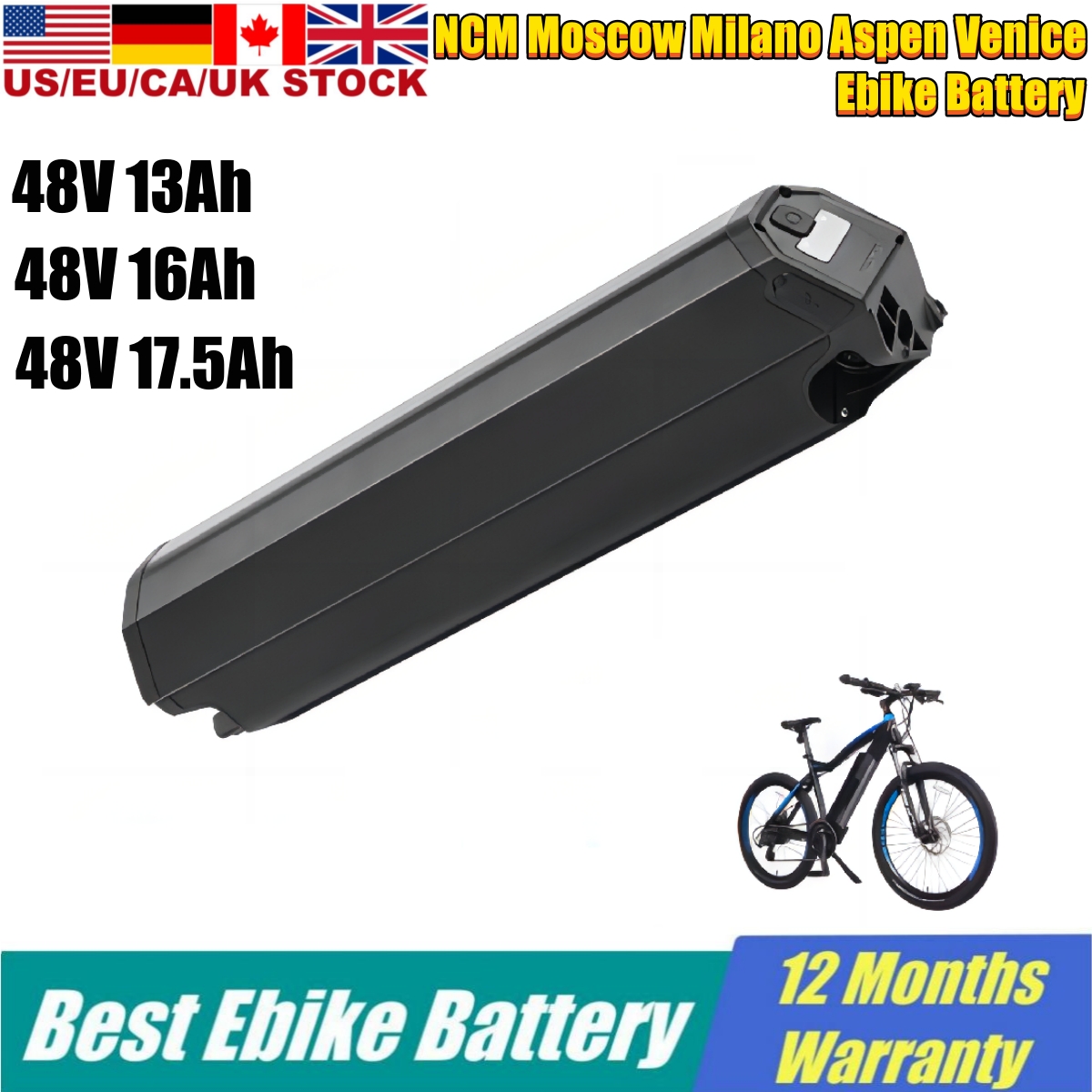 

NCM Moscow Milano Aspen Venice Electric Bike Battery 48V13Ah 16Ah 17.5Ah Reention Battery for DEHAWK i5 Yukon750 Fitifito E Bike