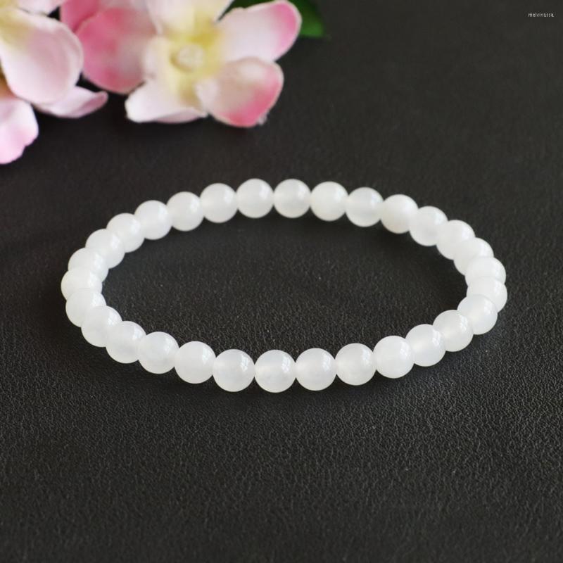 

Strand 8mm Round White Chalcedony Beads Bracelet Natural Stone Hand String Elastic Chain Fashion Jewelry Making Design Women Girls Gift