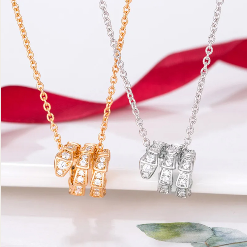 Necklaces Bracelet designer jewelry 925 silver double coil end drill snake skeleton necklace women 18 k gold serpentine 2ring pendant ruby pendant e