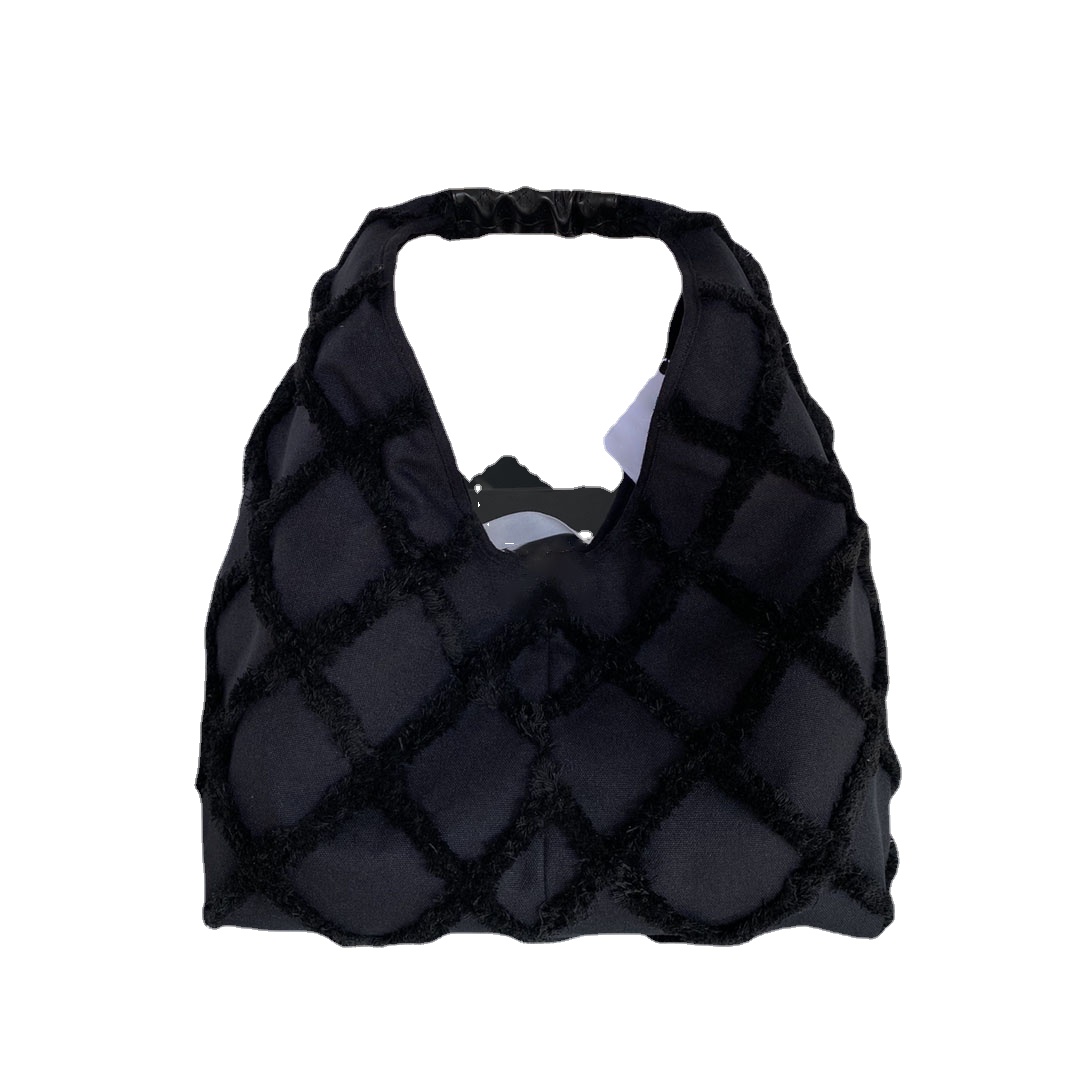 

Fashion soft tweed wool Bag Tote Shopping bag Fashion elegant 5A quality printed pattern dumpling bag, Black
