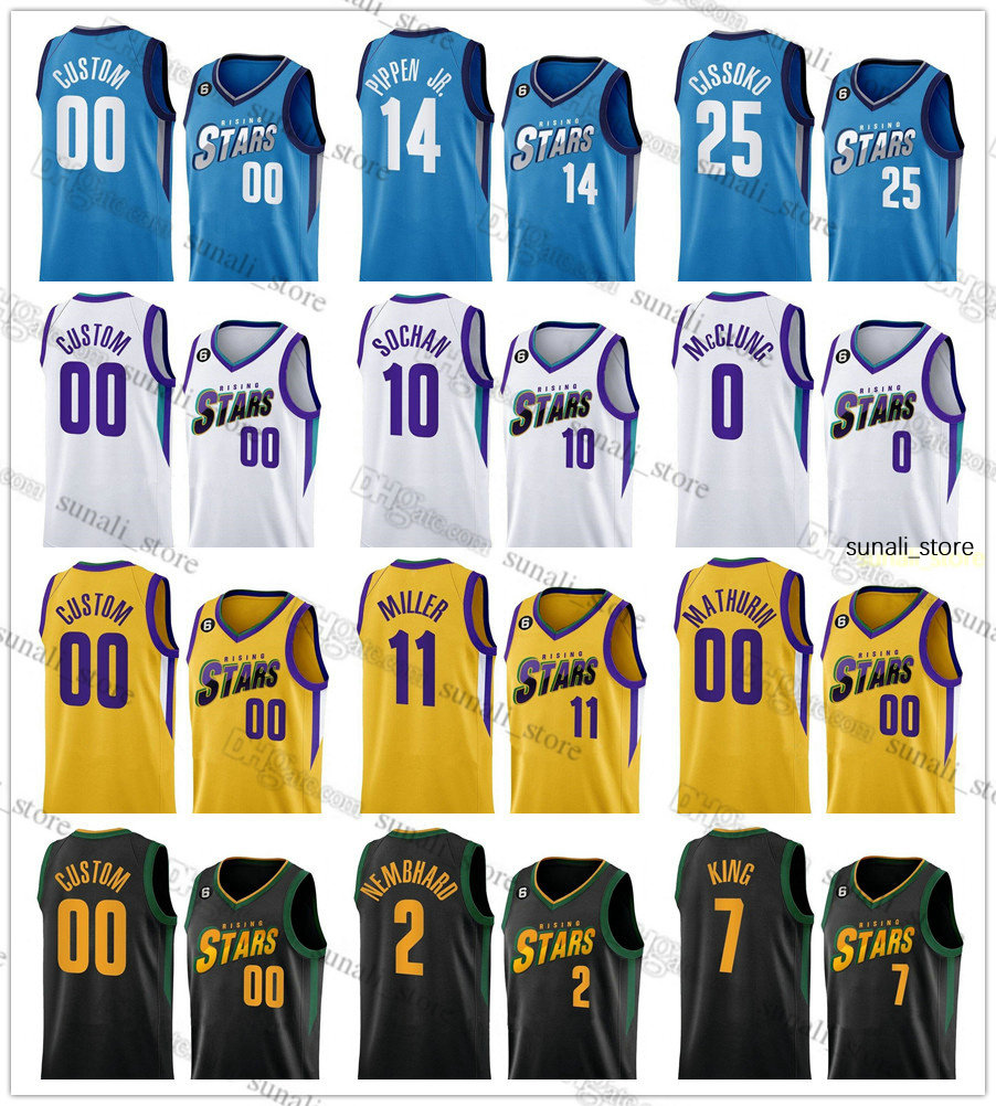 

2023 Rising Stars Basketball Jerseys 25 Sidy Cissoko 0 Scoot Henderson 7 Mojave King 6 Kenneth Lofton Jr. 9 Mac McClung 11 Leonard Miller 14 Scotty Pippen Jr. Uniforms, Women blue