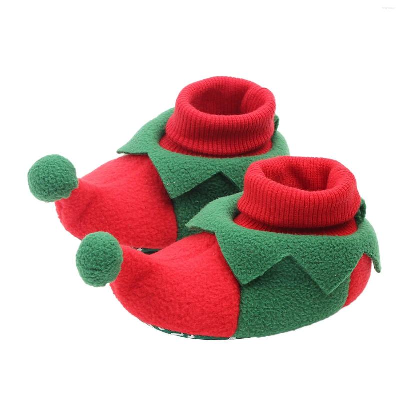 

First Walkers Winter Xams Crib Shoes Infant Toddler Patchwork Soft Sole Warm Floor Footwear Indoor Christmas -18M