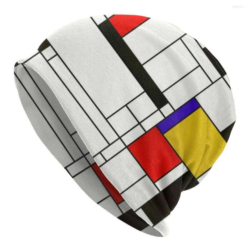 

Berets Piet Mondrian Style Abstract Art Skullies Beanies Women Men Winter Warm Slouchy Beanie Hat De Stijl Knitting Bonnet Cap For Ski
