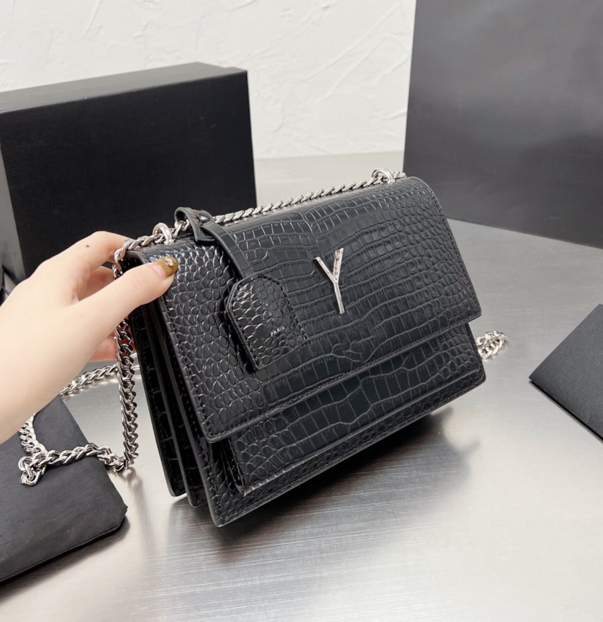 

Woman Sunset Chain Bags designer bags Crocodile Alligator crossbody shoulder tote bag luxury small flap Envelope Pochette Purse 5A Quality, White(y*l l0g0)