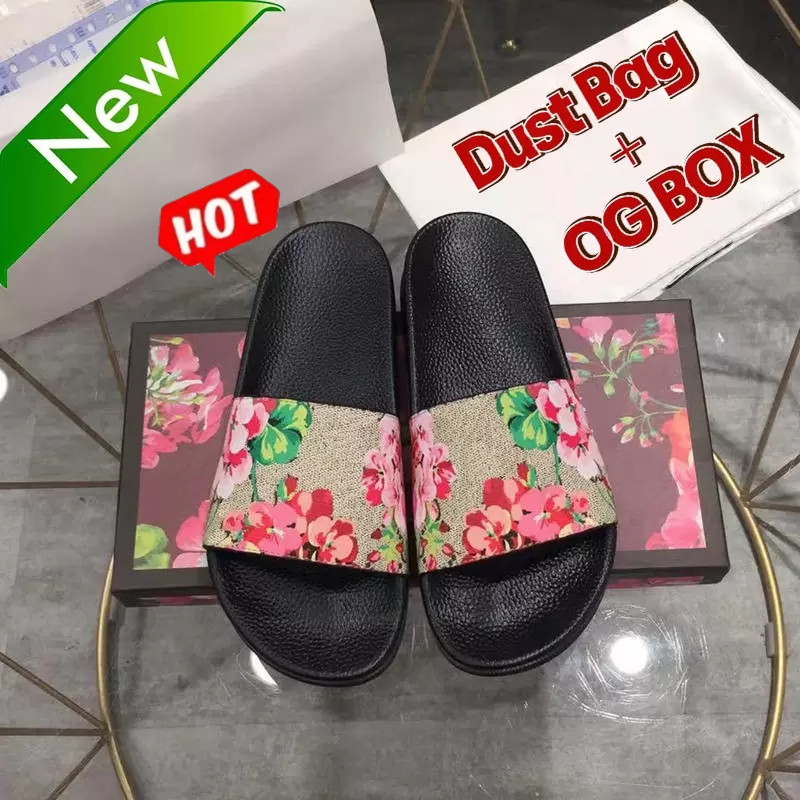 Classics Designer Slippers Slides Sandals Flat slide Canvas green flowers Mens Womens Luxury Slipper Summer Beach Platform Rubber Shower with Ori