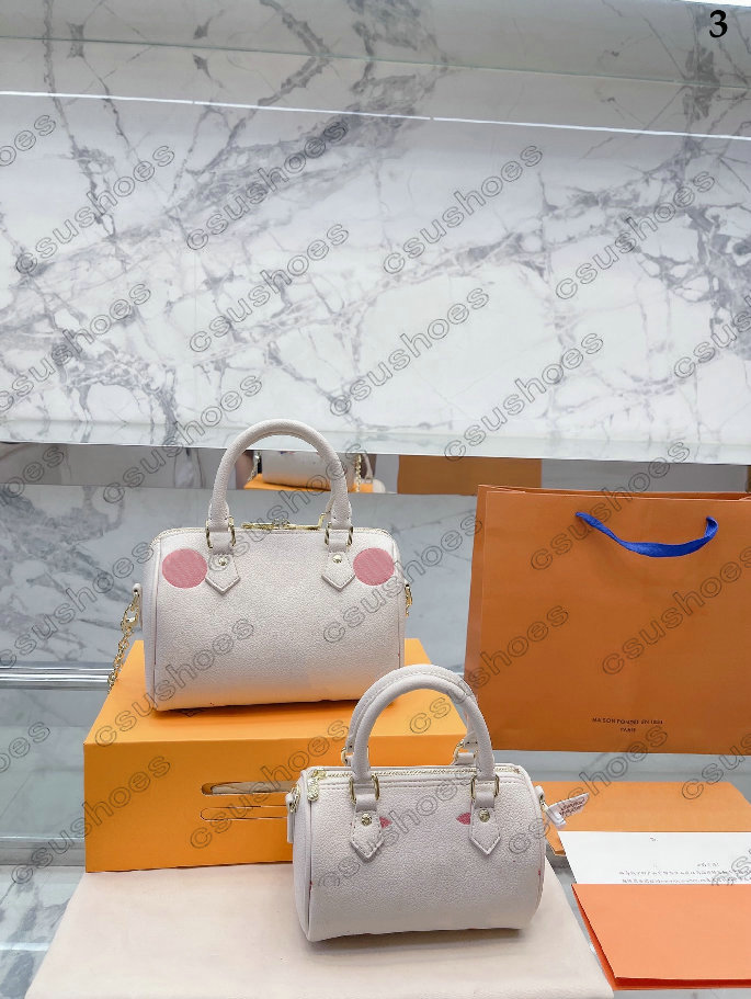 

Nano SPEEDYS BANDOULIERE 20 16 Bag 23SS Womens Pink and White Crossbody Pillow Designers Luxurys Handbag Shoulder Chains Bag M46397 M58953, Customize