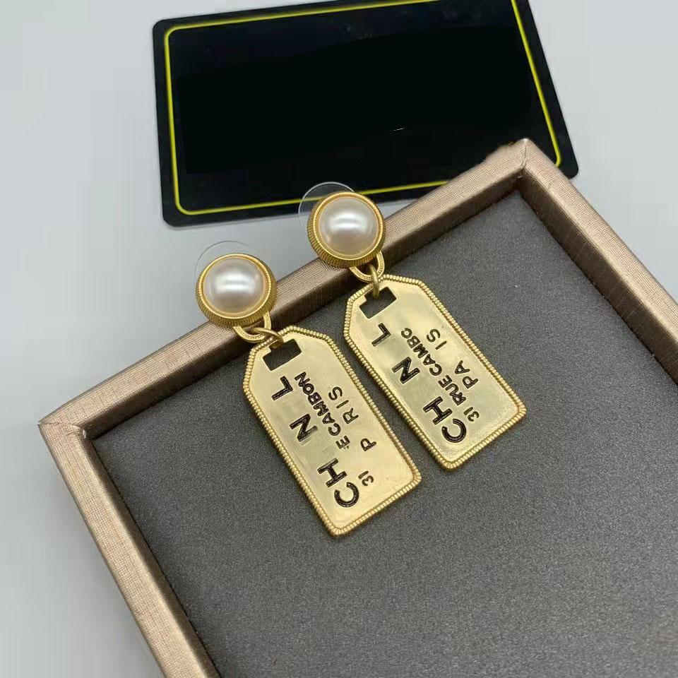 

18K Gold Plated Luxury Brand Designers Double Letters Stud Dangle Hoop Geometric Women Geometric Metal Crystal Rhinestone Pearl Earring Wedding Party Jewerlry