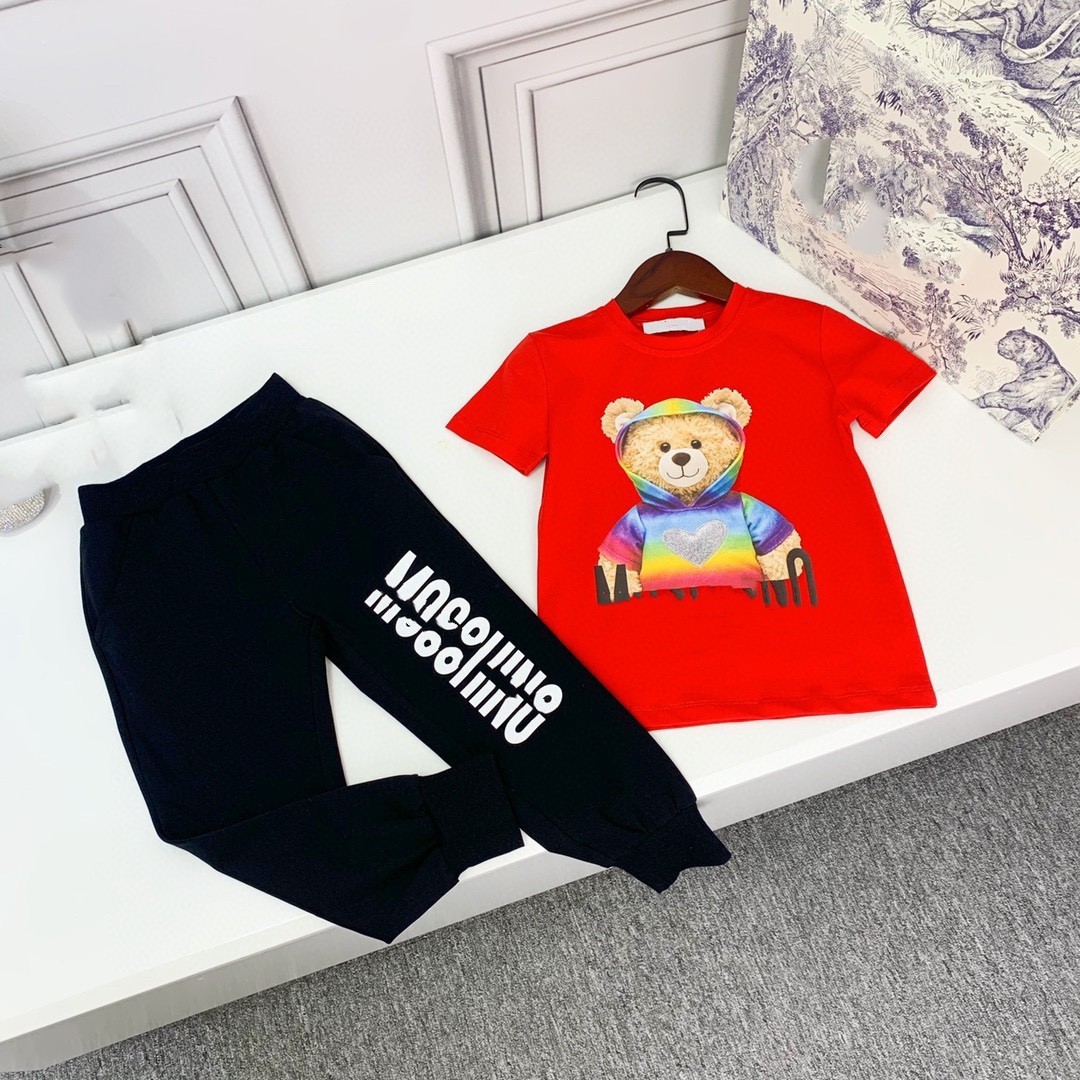 

sets kid t shirt 2 pics set baby clothers kids designer pant sports long trouser Short Sleeve toddler tshirt boy girl tracksuits luxurys summer Letter bears Love, Black