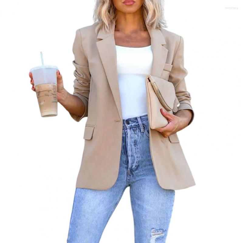 

Women' Suits Warm Non-shrink Autumn Winter Solid Color Single Button Temperament Suit Coat Female Clothing, Navy blue