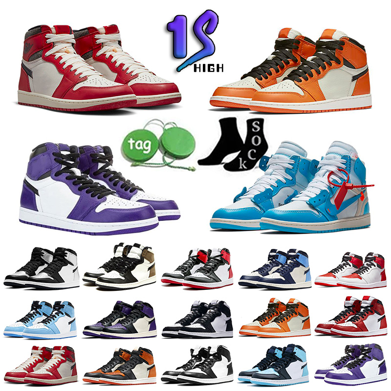 

University Blue 1 Basketball shoes 1s High Dark Mocha Electro Orange Light Smoke Dark Grey Hyper Chicago toe men women White Blue running, 001 36-45