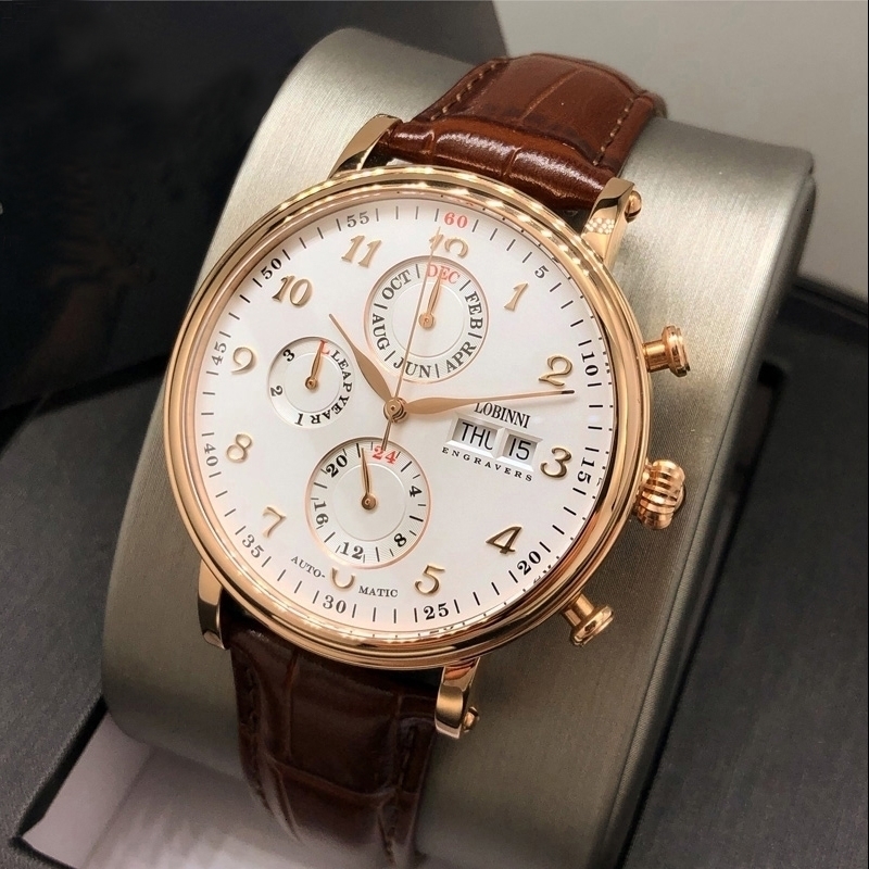 

Wristwatches Men's Watches Switzerland LOBINNI Luxury Brand Perpetual Calendar Multi function Seagull Automatic Mechanical Sapphire L13019 6 l230209, Item 12