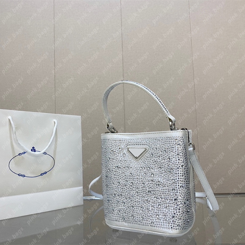 

Sparkle Designer Bucket Bags Rhinestone Womens Shoulder Bag Crystal Satin Tote Purse Woman Handbag Top Handle Crossbody Sac Handbags 0210, Black