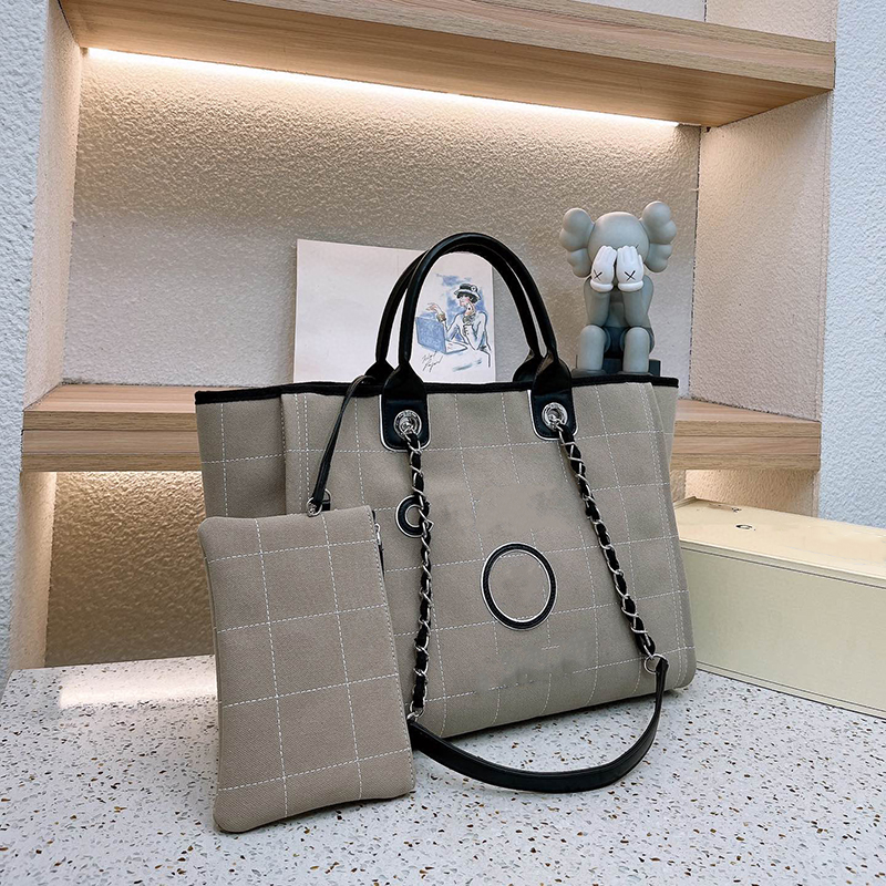 

Women Designer Totes Beach Bag Shopping Bags Knitting Purse Shoulder Large Tote With Chain Canvas Shopping bag totes gift, Grey