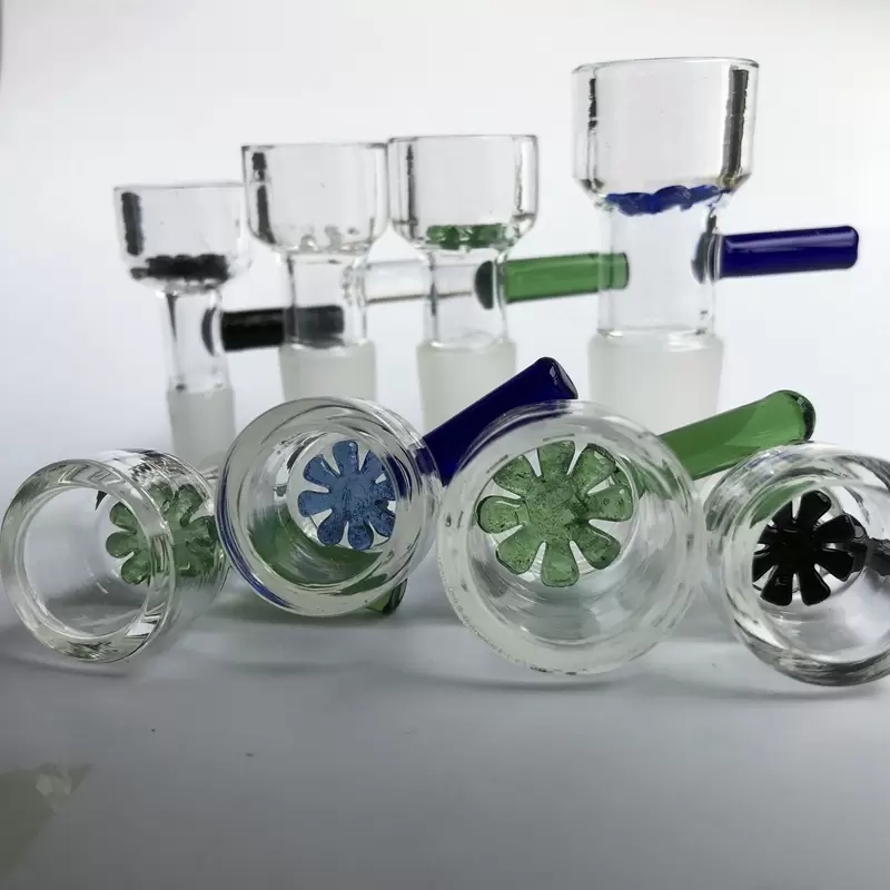 

Glass Herb Holder Funnel Bowl Smoking Bong Slider with Snowflake Screen 14mm 18mm Joint Glass Bong Accessory Wholesale Price