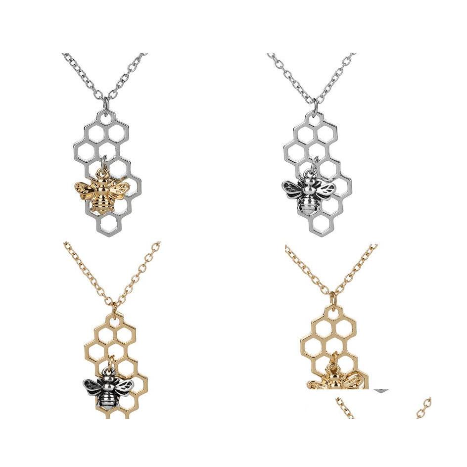 

Pendant Necklaces Hive Sier Gold Bee On The Honeycomb Pendants Charm Custom Jewelery Fashion Animal Geometric Necklace Drop Delivery Dhfih
