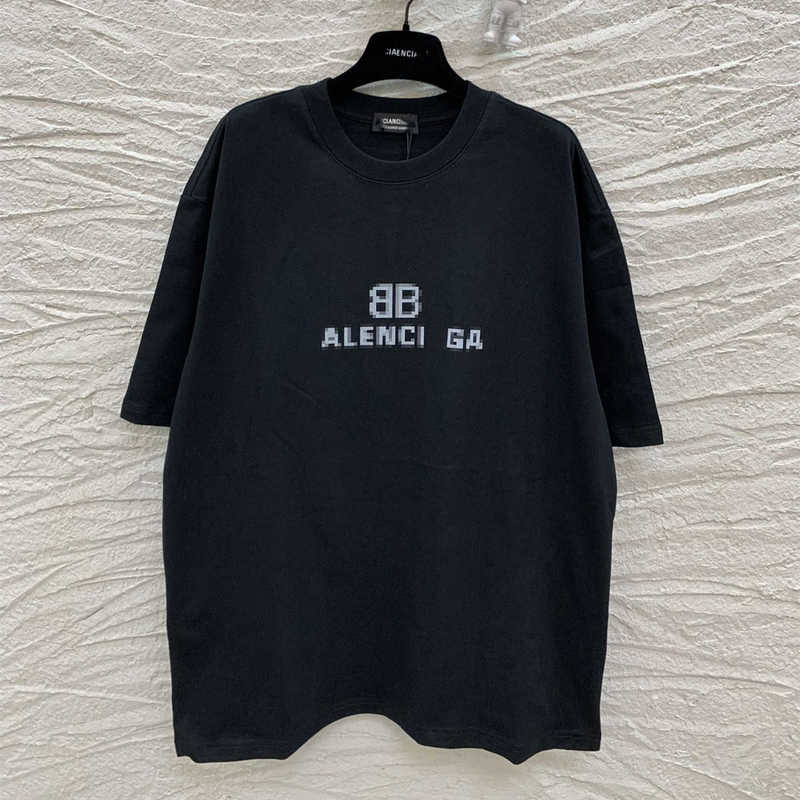 

Men's Hoodies Sweatshirts summer B house mosaic alphabet printed men's and women's short sleeved T-shirt AR80, Black