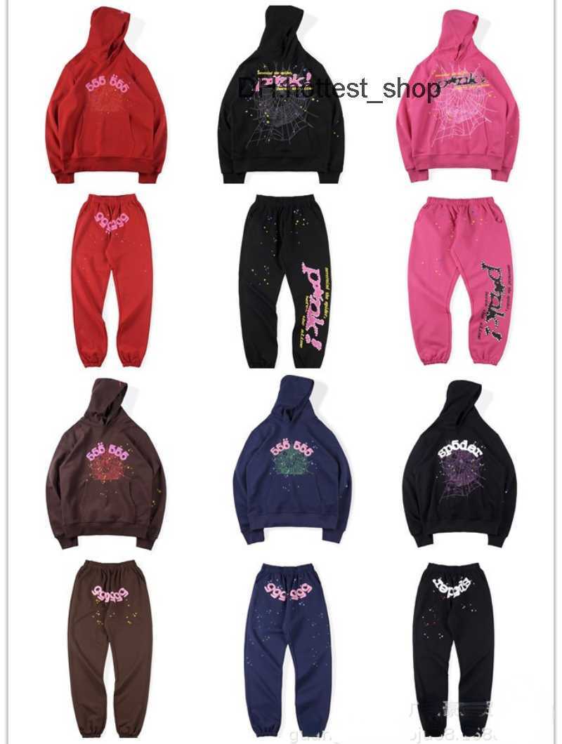 

2023 spider Designer Men' Hoodies and Sweatpants Sets 555 Printing Hoodie Trousers Suit European American Stars Same Style OKBD, Red hoodie