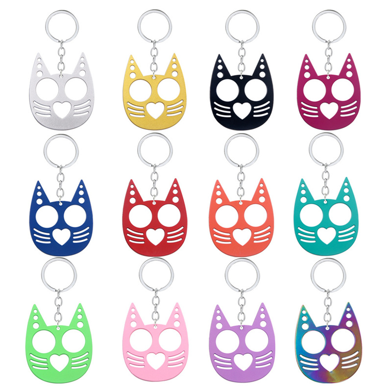 

Cute Cat Self Defense Keychains Multicolor Metal Heart Cats Keychain Creative Broken Window Keyring For Men Women Gifts