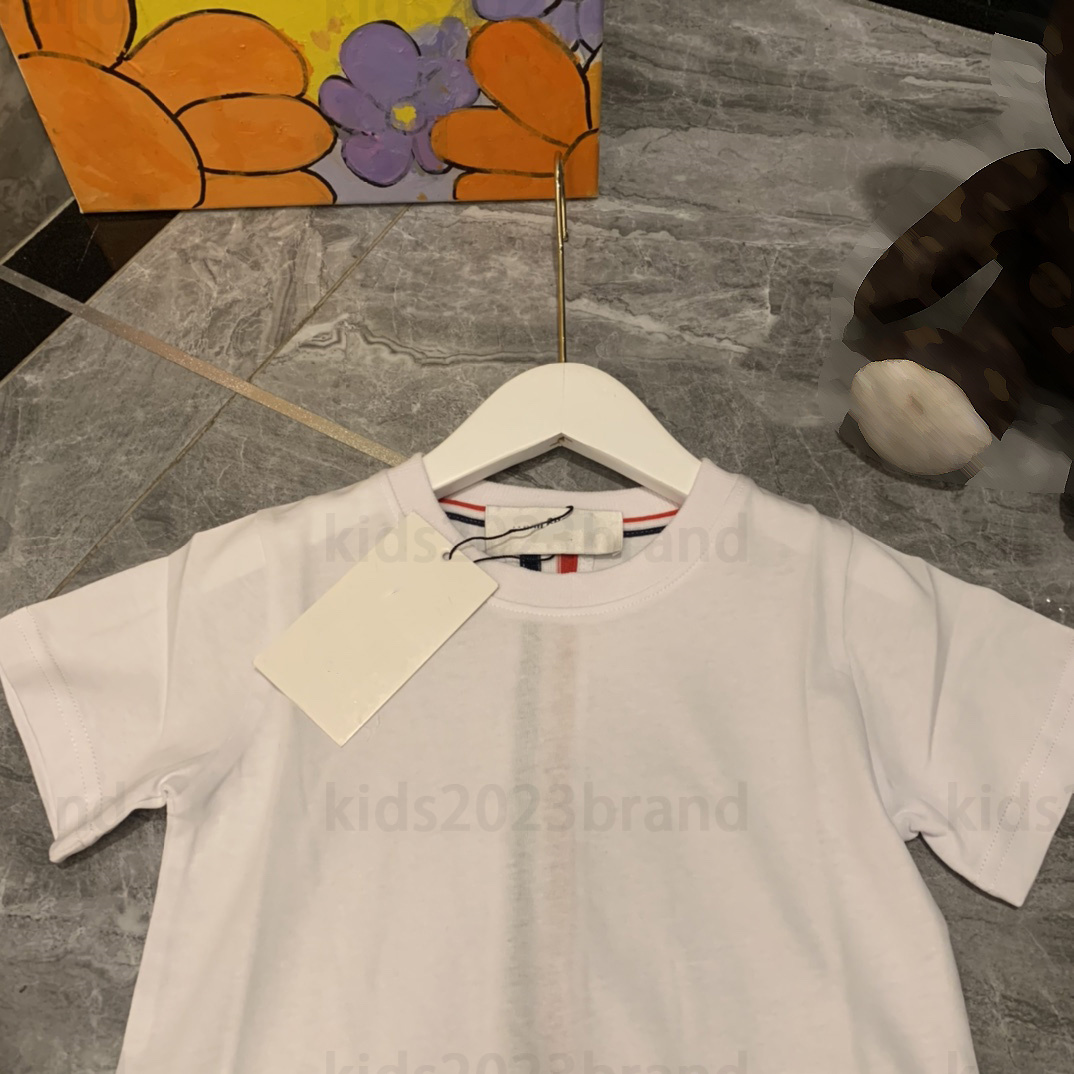 

gray 2023SS high end children t-shirt kids T-shirts summer brand designer boys fashion tees Elastic thread neckline cotton tops Ribbon stitching letters girls shirt, 11#