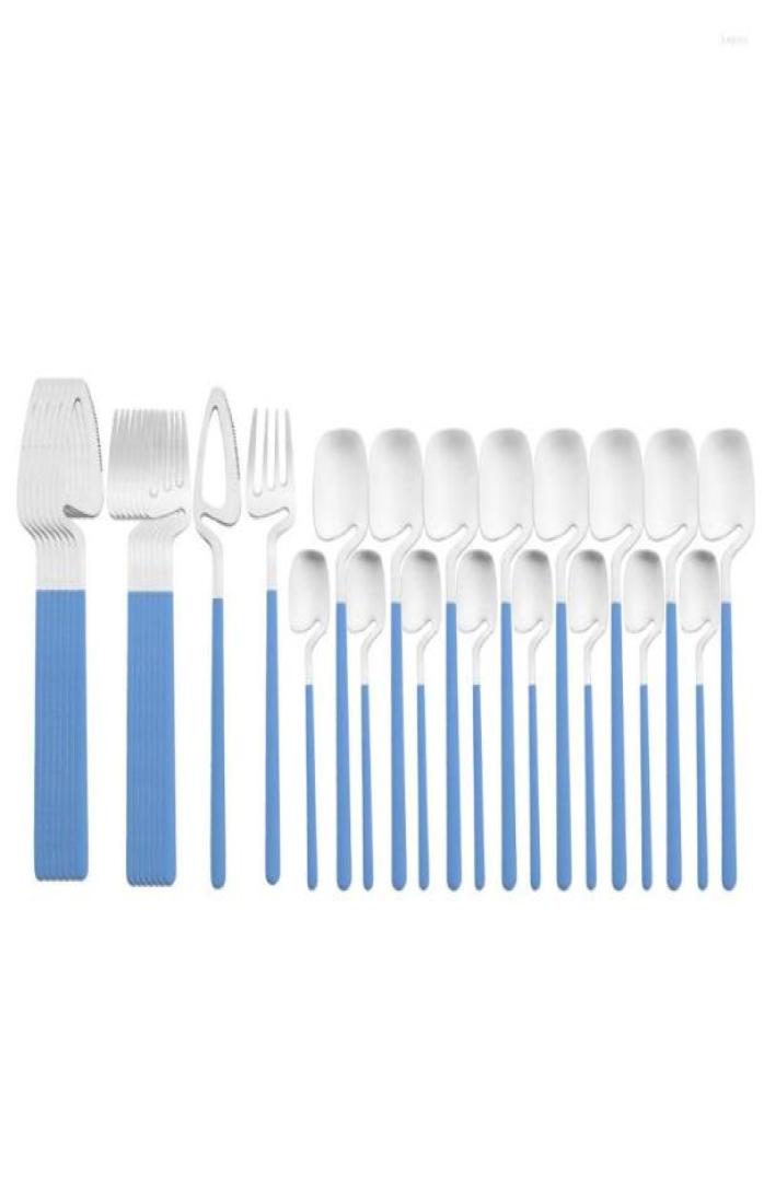 

Flatware Sets Matte Blue Silver Cutlery Set 162432Pcs Tableware 304 Stainless Steel Dinnerware Knife Fork Spoon Kitchen8315298