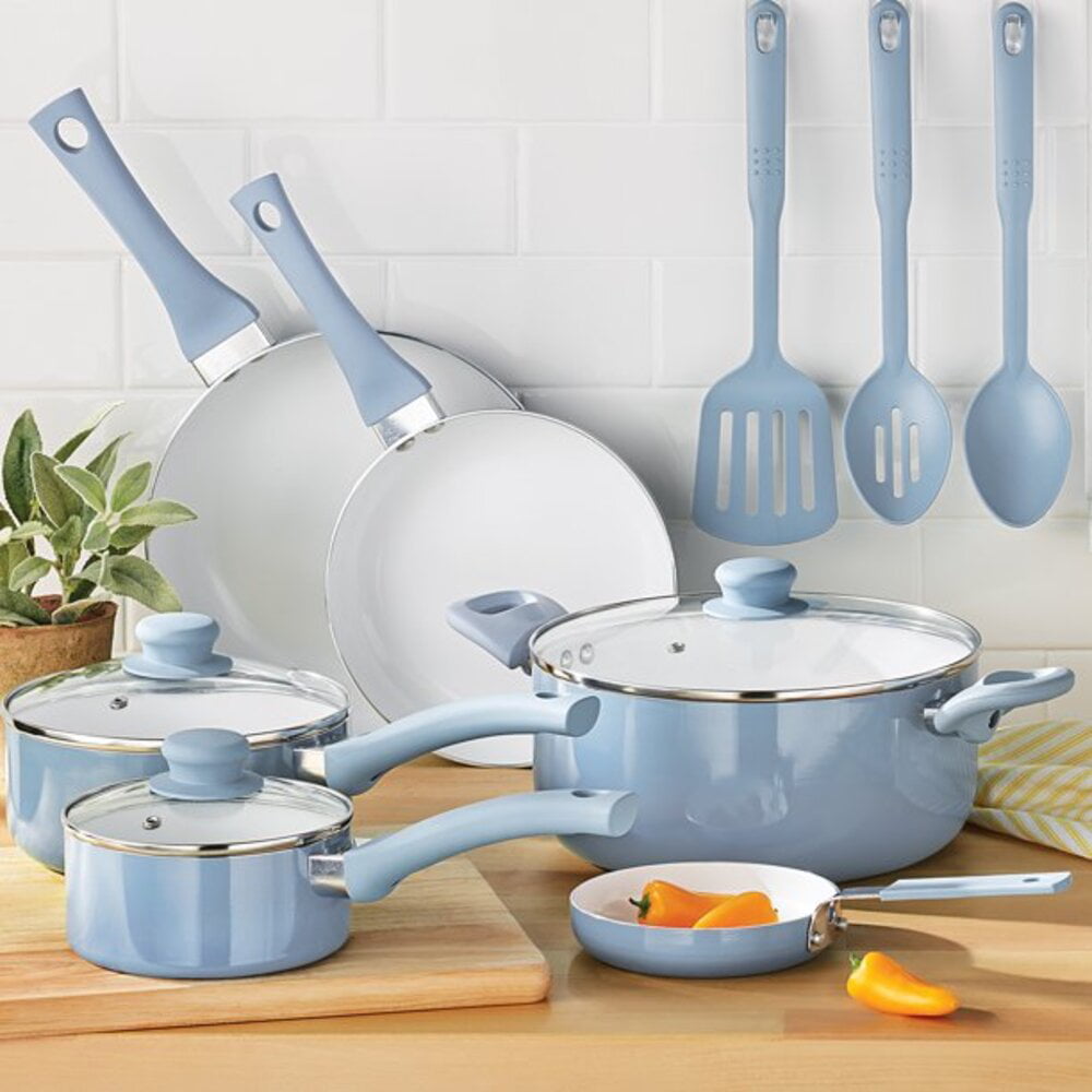 

Mainstays 12pc Ceramic Cookware Set Blue Linen