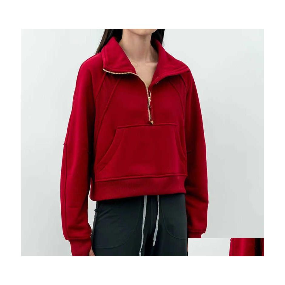 

Yoga Outfits Lu99 Women Fitness Hoodies Runing Jacket Ladies Sport Half Zipper Sweatshirt Thick Loose Short Style Coat With Fleece T Dhlpc, Cream white