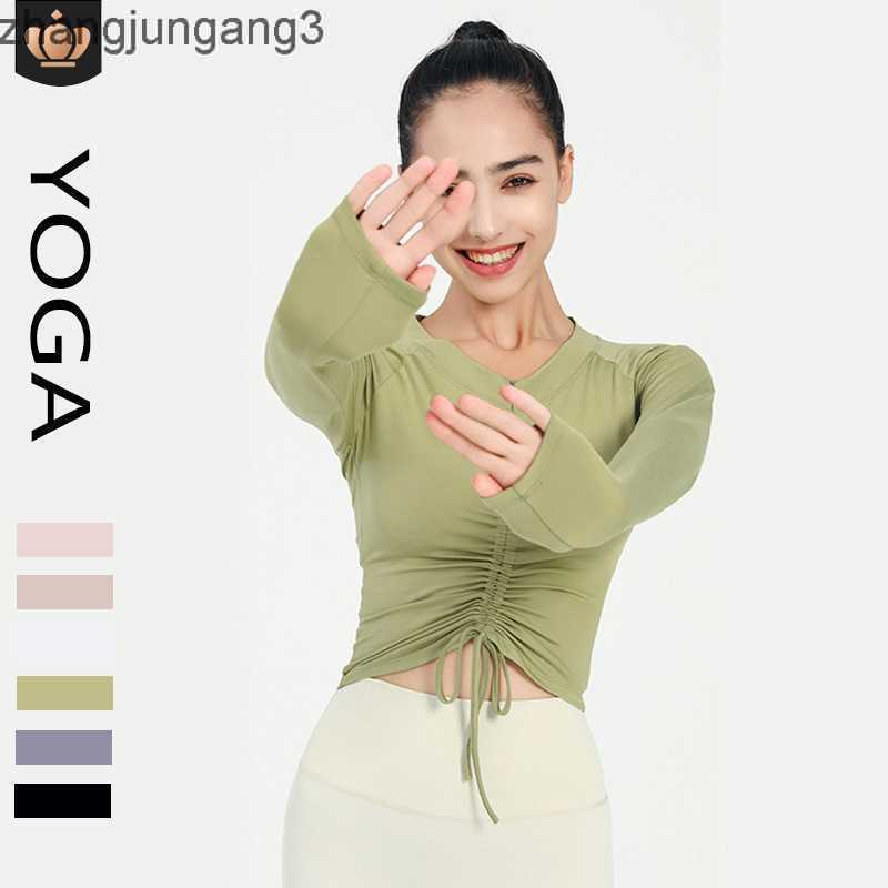 

t Shirt Yoga Tops Women' t Shirt Alos Yoga Long-sleeved Female Slim Half Zipper Tight-fitting Drawcord Top Sexy Open Navel Pilates Sports T-shirt, White