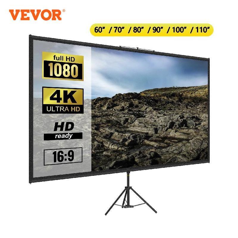 

Projection Screens VEVOR 60 70 80 90 100 110 Inch Tripod Projector Screen W Stand 16 9 4K HD Portable Home Cinema for Indoor Outdoor 230210