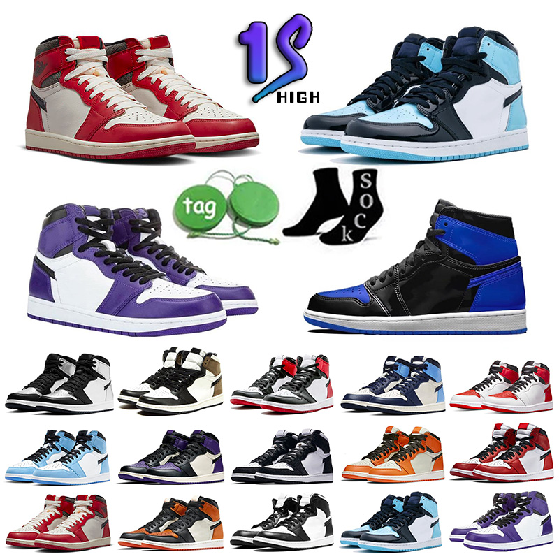 

1 2023 Mens Basketball shoes Designer Jumpman 1s Chicago and found University Blue Patent bred Light Smoke Grey Brotherhood Hyper Royal, 16