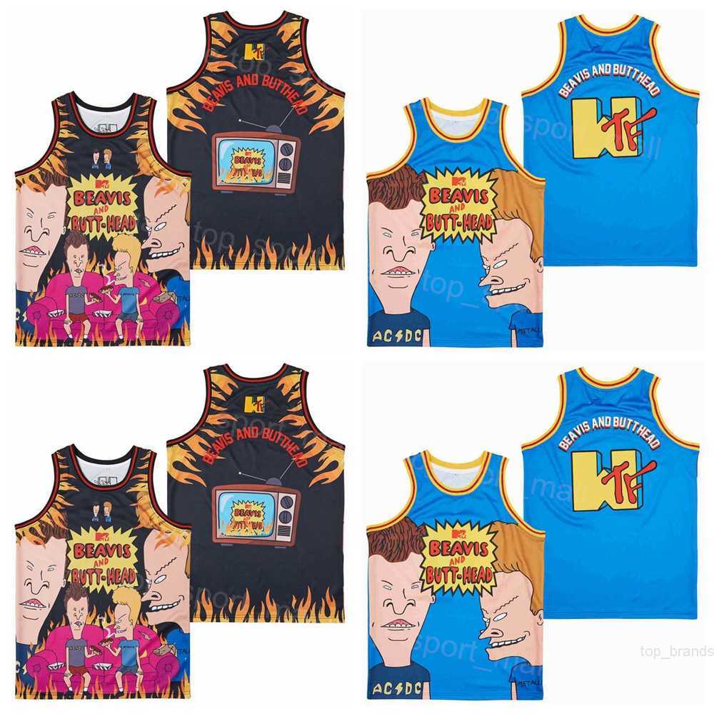 Film Film Basketball The House Down Jersey Rétro Beavis et Butt-Head Do America 1996 Vintage HipHop Noir Bleu Couleur Tout Cousu Hip Hop Pur Coto