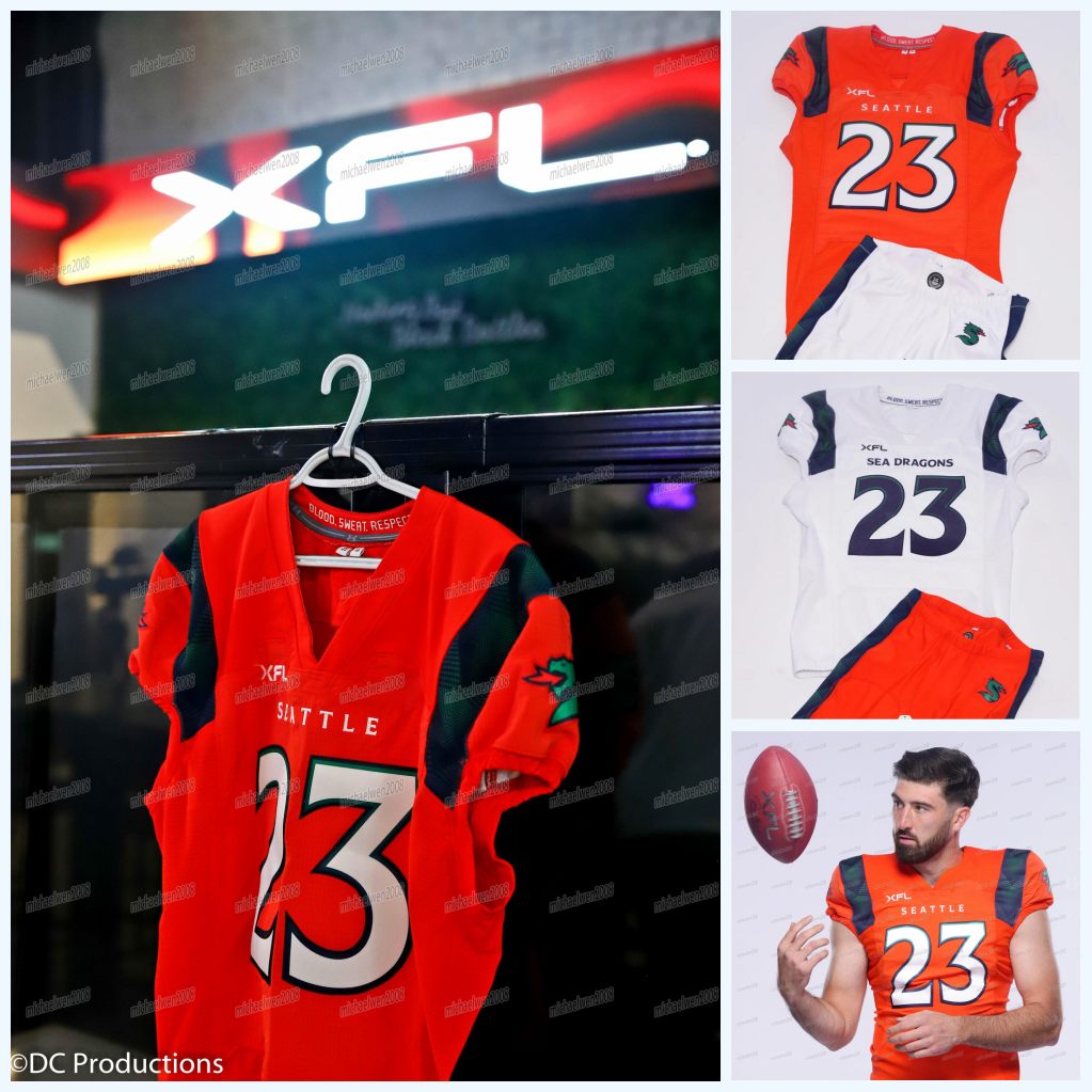 

Custom 2023 Sea Dragons XFL Football Jersey Ben DiNucci Harrison Frost Steven Montez T.J. Hammonds Brenden Knox Josh Gordon Jaylon Redd Damion Willis Paul Grattan, Orange