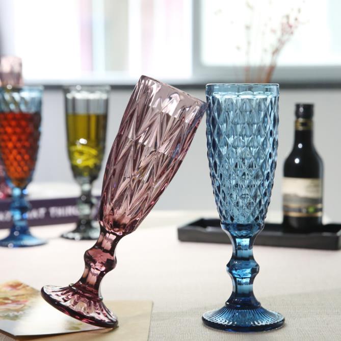 150ml European style embossed stained glass 4 colors water wine beer glasses lamp thick goblets cocktail flute glassware-image-644533992