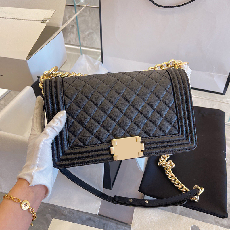 

Luxury Designer Le Flap Quilted Bags Caviar Leather Calfskin Diamond Lattice Purse Gold/Silver Metal Hardware Crossbody Shoulder P0ocket Sacoche Handbags 25CM, Box