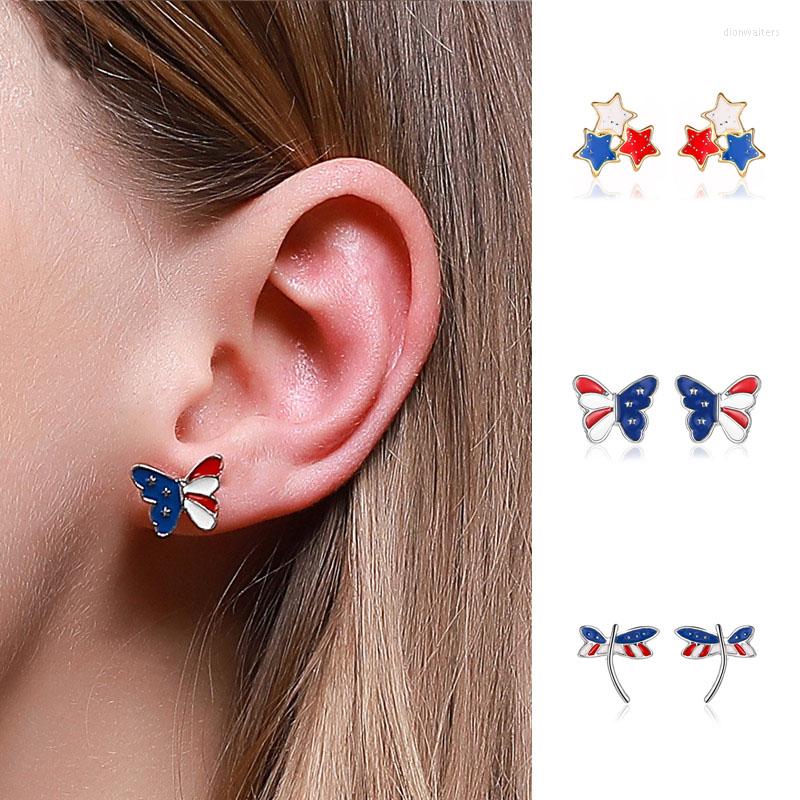 

Stud Earrings Design Butterfly Dragonfly Shaped American Flag For Women Girls Fashion Geometric Ear Jewelry Party Gifts