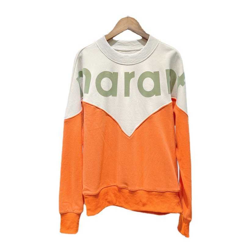 

Isabel Marant Women Designer Sweatshirt Casual Flocking Letter Printing Hoodie Round Neck Long Sleeve Color Pullover Patchwork Sweater, Orange