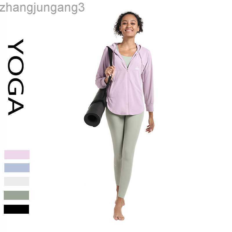 

Designer Jacket Alos Yoga Coat Loose Pullover Hooded Sweater Women' Quick-drying Breathable Sports Top Long-sleeved Blouse Yoga Suit, Black