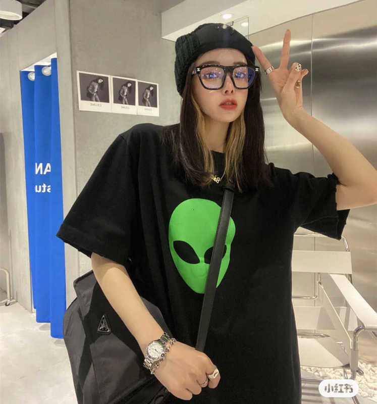 

Men's Hoodies Sweatshirts summer B house luminous alien printing net red same men's and women's short sleeved T-shirt USGG, Black