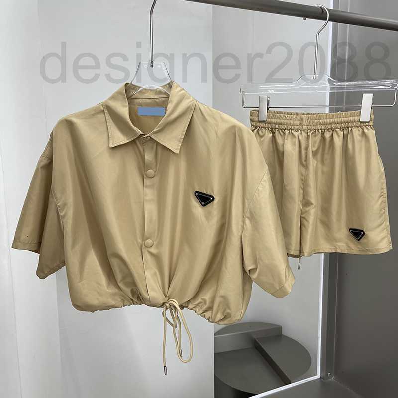 

Women' Tracksuits Designer Brand Womens Fashion Button Lapel Short Sleeved Cardigan Loose and Breathable Women Shorts Street Wear ECVJ, Khaki