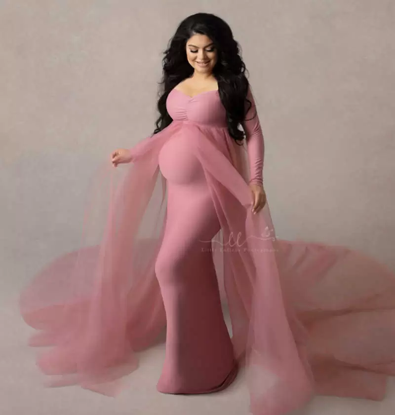 

2023 Pink Maternity Dresses Photography Props Shoulderless Pregnancy Long Dress For Pregnant Women Maxi Gown Baby Showers Photo Shoot