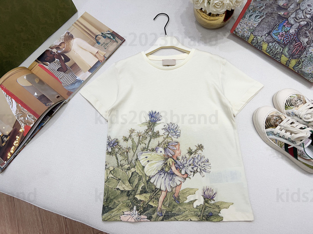 

purple 23SS children t-shirt girls outfit kids T-shirts summer luxury designer fairy tees Elastic thread neckline cotton tops Eco-friendly printing t shirt, 11#