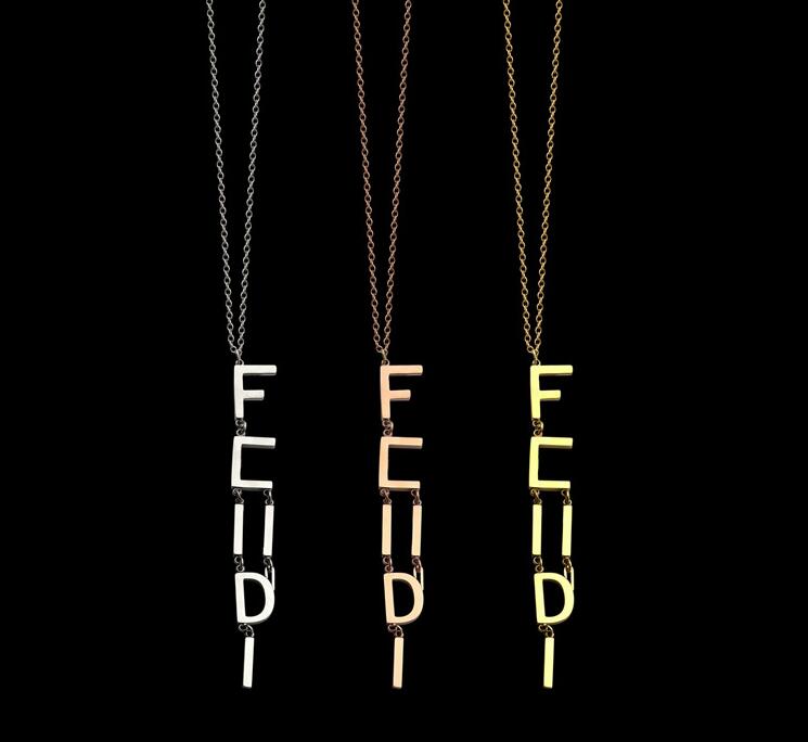 

51cm length pendant 10cm long chain F necklace high polished easy chic letter logo engrave choker Stainless Steel Gold silver rose girls Women extender chain 8cm